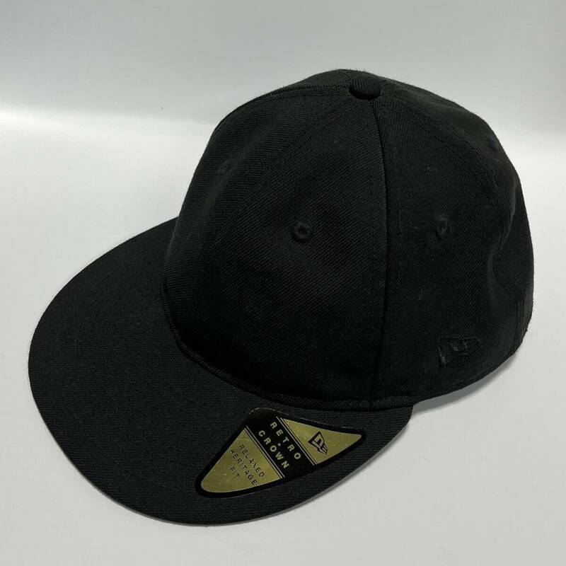 ニューエラ キャップ 黒 58.7 ストレート フラット　RETRO☆CROWN 帽子 ストリート CAP