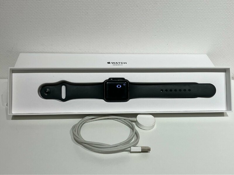 【S04784】Apple Watch Series 3 GPSモデル 38mm MTF02J/A ブラックスポーツバンド バッテリー最大容量90% 中古品