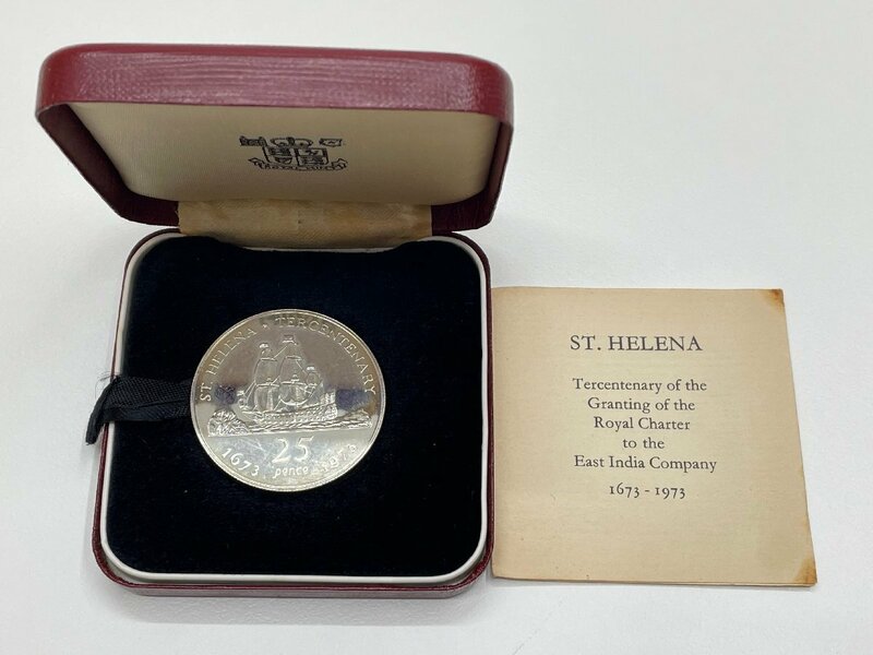 【U88299】1673-1973 イギリス セントヘレナ 300周年記念 25ペンス 銅ニッケル硬貨 大型コイン 直径38.5mm ST. HELENA