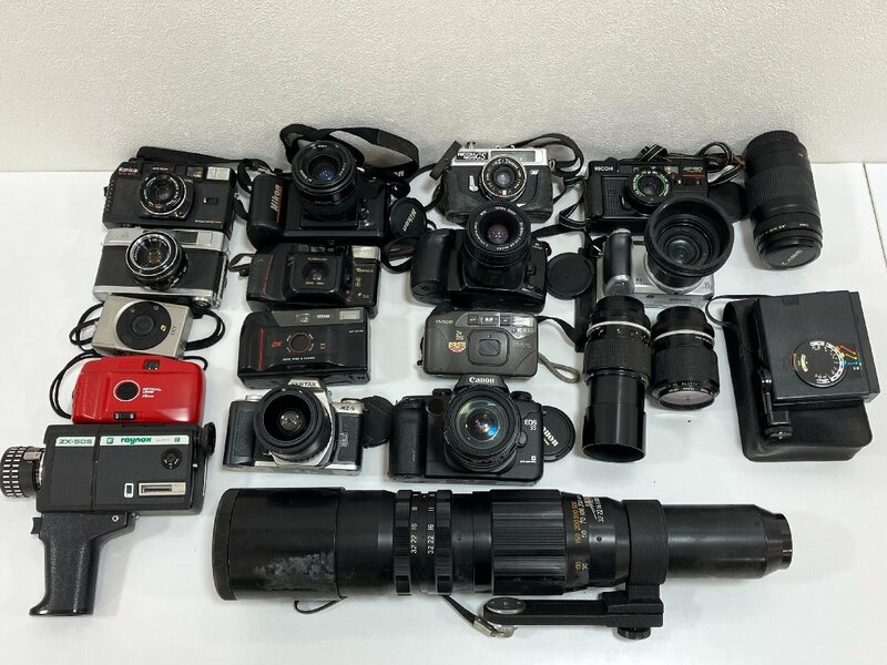 【N52079】カメラ、レンズなど大量おまとめ！　Nikon　PENTAX　Canon　Konica　RICHOなど他　ALLジャンク　現状品　中古品　動作未確認