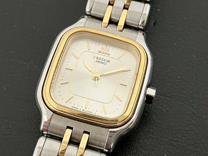 【I21446】 セイコー SEIKO クレドール CREDOR 4J81-5A00 シルバー文字盤 18KT レディース腕時計 不動品 中古品