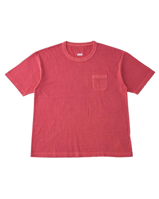 visvim JUMBO TEE S/S (UNEVEN DYE) RED SIZE:4 ビズビム クラッシュダメージ加工 クルーネック 半袖 ポケット ジャンボ Ｔシャツ 美中古