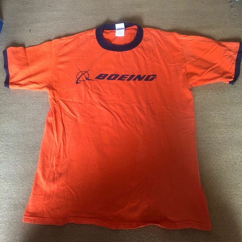 激レア ボーイング工場直販Tシャツ 中古品 Ｍサイズ オレンジ ネイビー BOEING 