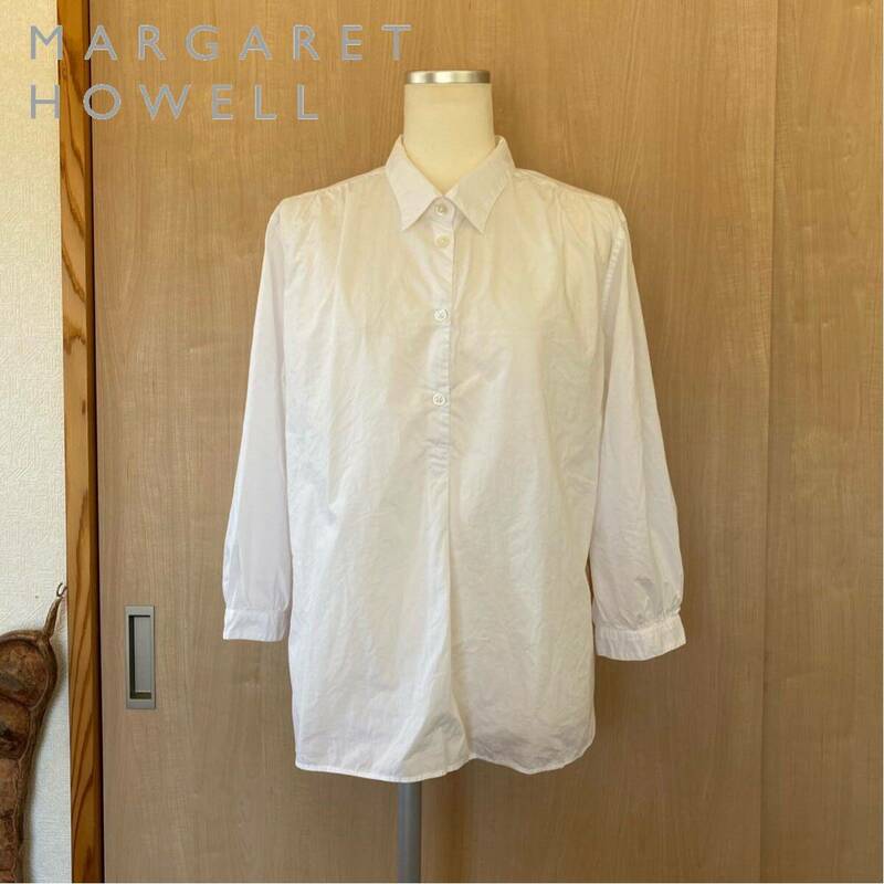【MARGARET HOWELL】七分袖プルオーバーシャツ/白/size:3