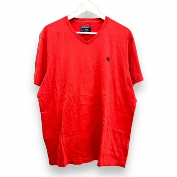 Abercrombie&Fitch アバクロンビー & フィッチ 服 Tシャツ ワンポイント ファッション トップス アパレル XLサイズ Vネック 朱色