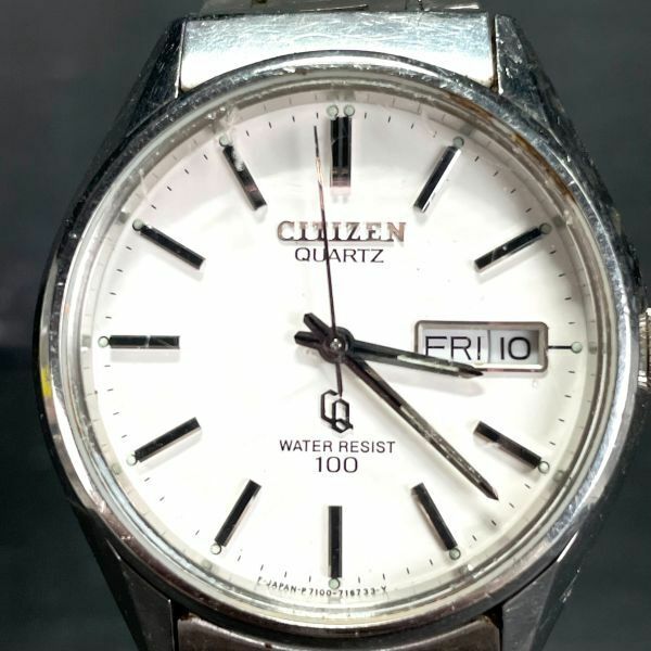 CITIZEN シチズン 4-732049TA 腕時計 アナログ クオーツ カレンダ ホワイト文字盤 ステンレススチール 3針 新品電池交換済み 動作確認済み