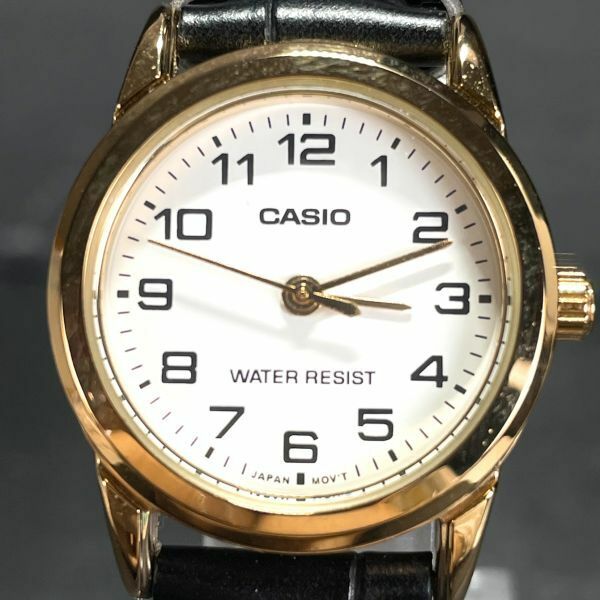 CASIO カシオ LTP-V001GL-7B 腕時計 アナログ クオーツ 3針 ホワイト文字盤 レザーベルト ブラック ラウンド 新品電池交換済み 動作確認済