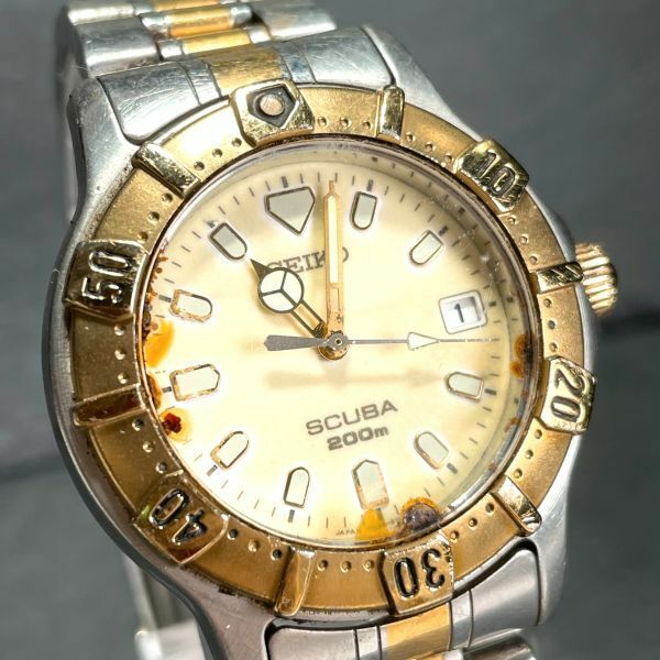 SEIKO セイコー SCUBA スキューバ200 7N35-6010 腕時計 アナログ クオーツ ゴールド文字盤 カレンダー メタルバンド ステンレススチール