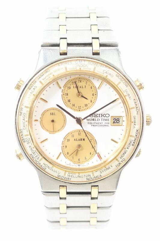 SEIKO セイコー ワールドタイム 5T52-7A00 クロノグラフ クォーツ デイト メンズ 腕時計 5188-N