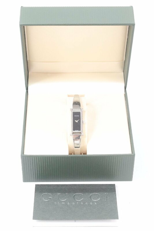 GUCCI グッチ 1500L バングルウォッチ クォーツ レディース 腕時計 シルバーカラー 黒文字盤 ベルト ジャンク 5322-HA