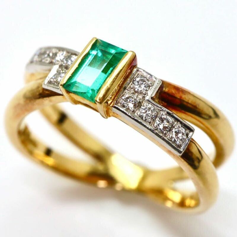 ＊LANCEL(ランセル)K18エメラルド/天然ダイヤモンドリング＊m 5.3g 11.0号 0.21/0.09ct emerald diamond ジュエリー ring 指輪 ED8/ED9