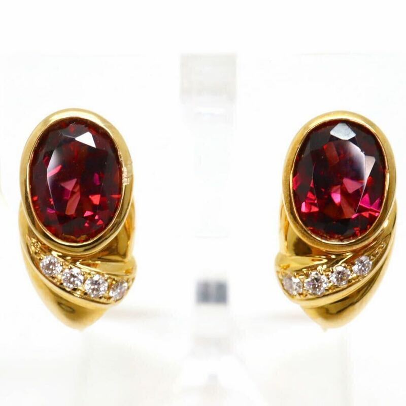 ＊POLA jewelry(ポーラ)K18天然ガーネット/天然ダイヤモンドイヤリング＊m 7.4g G3.00/D0.09ct diamond garnet earring EF6/EF6