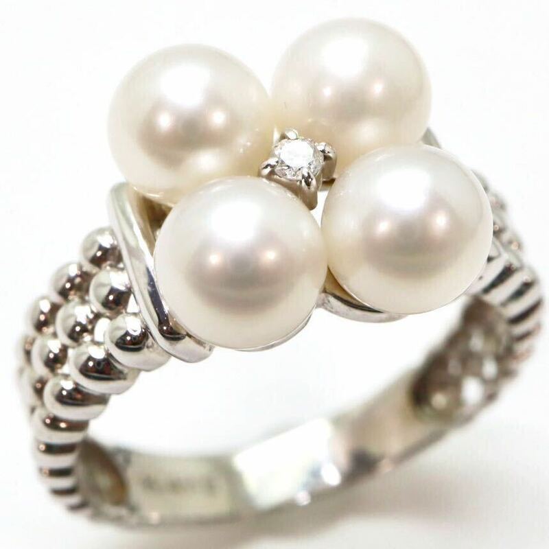 ＊K14WGアコヤ本真珠/天然ダイヤモンドリング＊m 約3.0g 約11.0号 5.0~5.5mm珠 パール pearl diamond ring 指輪 EA4/EA4