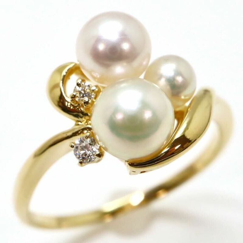 ＊MIKIMOTO(ミキモト)K18アコヤ本真珠/天然ダイヤモンドリング＊m 約2.6g 約11.0号 約3.5~5.5mm珠 diamond ring 指輪 jewelry EB1/EB1