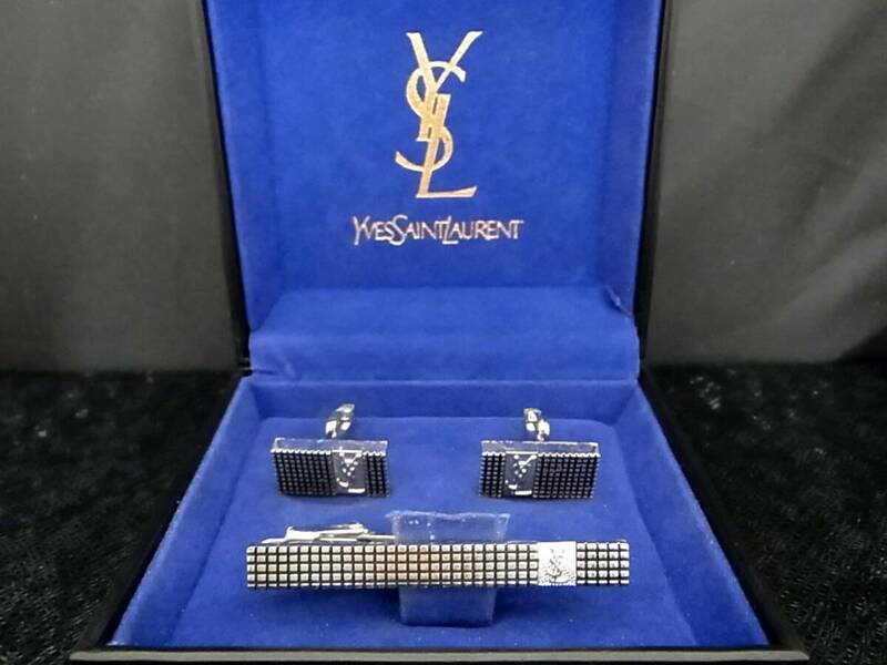 ■新品N■№0708【YSL】サンローラン【シルバー】■カフス＆ネクタイピン タイピン セット♪