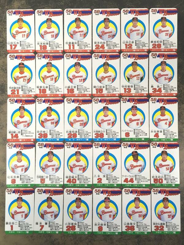 ☆旧タカラ プロ野球ゲーム 選手カード 阪急ブレーブス 昭和58年度版 全30枚 ケース付き♪