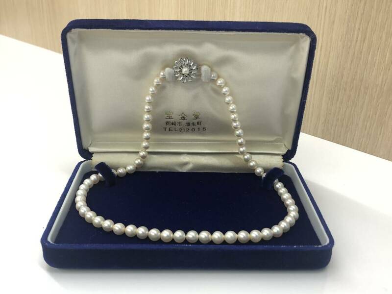 (KW1320)パール PEARL ネックレス 真珠 サイズ最大約6.45mm 全長約43.5cm 留め具 SILVER シルバーアクセサリー ケース付 現状品