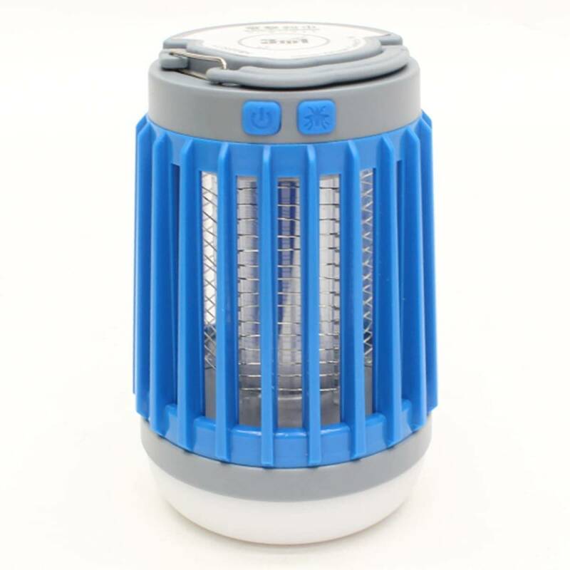 送料無料 LEDライト付き 充電式 電撃殺虫器 ランタン 防水 吊下げ式 ブルー 新品