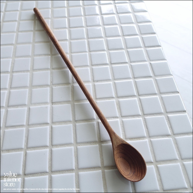 無垢材ロングスプーン/L30cm バースプーン カクテルマドラー チークマドラー 木製食器 カトラリー ナチュラルウッド 天然食器