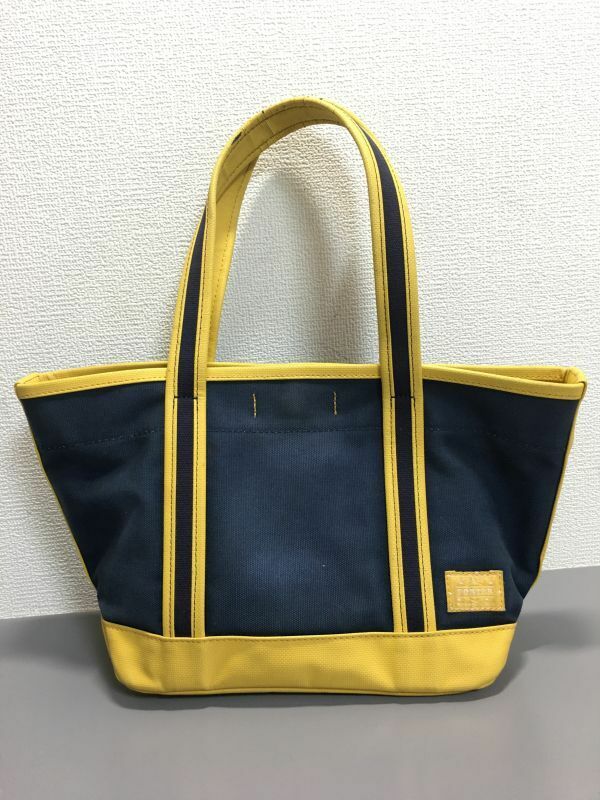 吉田カバン PORTER ポーター キャンバス×PVC トートバッグ ネイビー×イエロー