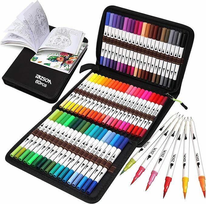 M ZSCM カラーペン 60色セット 水彩画筆 アーティスト画筆 細字 デュアルチップ アートマーカーペンセット 絵筆
