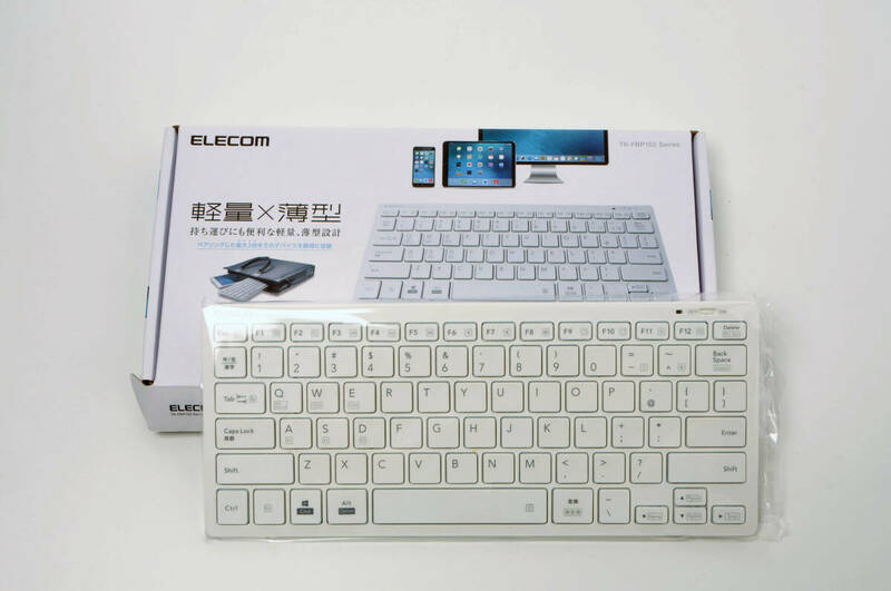 1円〜◆エレコム Bluetooth キーボード TK-FBP102WH ホワイト / WIN、MAC、Android、IOS対応 軽量 薄型