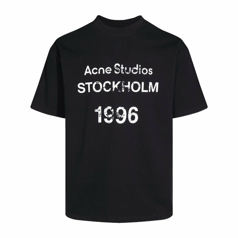 Acne Studios 1996 ロゴ 半袖ｔシャツ メンズ レディース スタンプ Tシャツ ヴィンテージ加工 ブラック Lサイズ