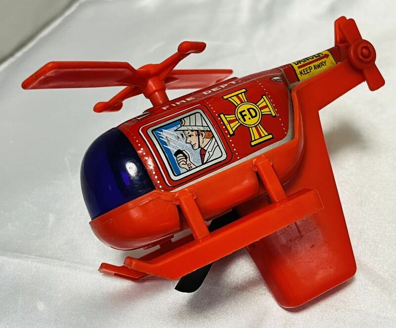 ★当時物　レア　昭和レトロ　ブリキ ヘリコプター　消防　FIRE DEPT GUN レイガン　【DANGER】 F.D 日本製　おもちゃ　玩具