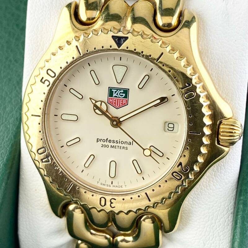 【1円〜】TAG HEUER タグ ホイヤー 腕時計 メンズ セル S94.006K アイボリー文字盤 ゴールド プロフェショナル デイト 可動品