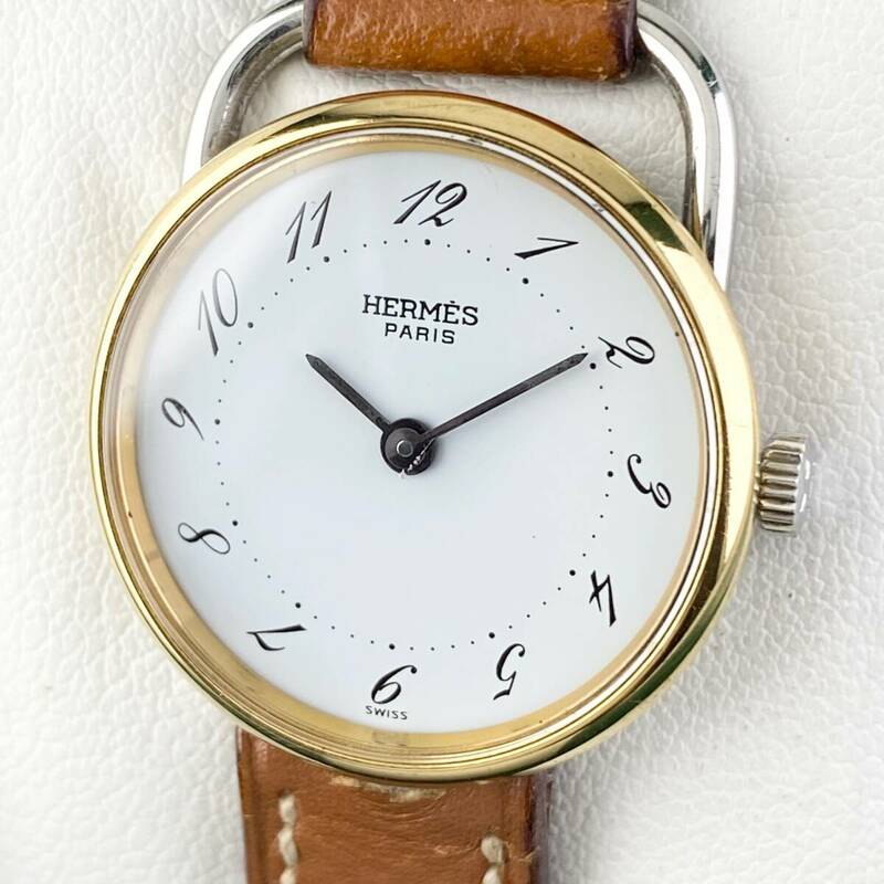 【1円〜】HERMES エルメス 腕時計 レディース アルソー ホワイト文字盤 ○S刻印 ラウンドフェイス 可動品