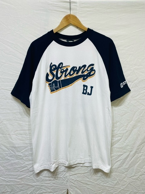 大日本プロレス BJW STRONG ストロング ラグラン 半袖 Tシャツ ホワイト ネイビー XLサイズ 新日本