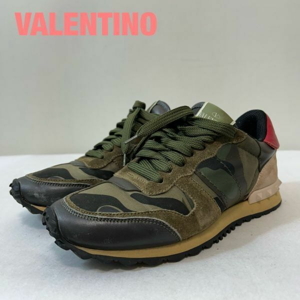 P0017★8 近年モデル VALENTINO GARAVANI ヴァレンティノ レディース 総柄 レザー カモフラージュ ローカット スニーカー シューズ 靴