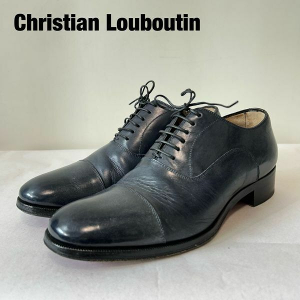 Q0011★10 高級 CHRISTIAN LOUBOUTIN クリスチャン ルブタン 本革 レザー レースアップ ドレス シューズ ローファー 黒 メンズ