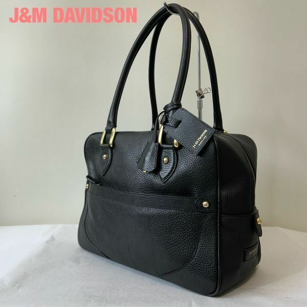 G0025★7 J&M DAVIDSON ジェイアンドエムデヴィッドソン イングランド レザー 本革 セミ ショルダーバッグ ハンド バッグ 鞄 ブラック ロゴ