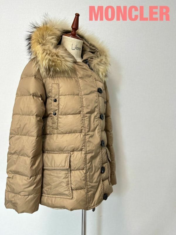 W0012★10 MONCLER モンクレール ファー ワッペン ロゴ レディース ダウン ジャケット コート サイズ0 JPタグ