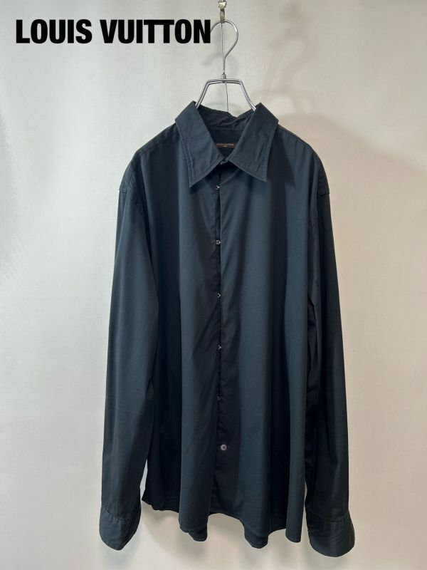 W0015★8 高級 フランス製 Louis Vuitton ルイヴィトン LV ホックデザイン メンズ ブラック カッター ドレス シャツ 42 16 1/2 JPタグ
