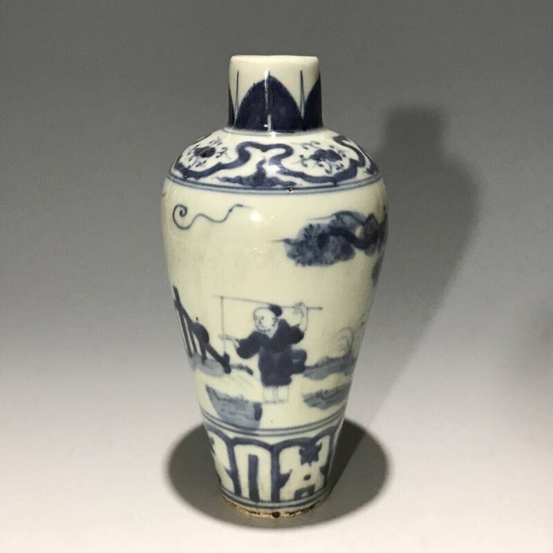 中国美術 唐物コレクター 明時代 染付人物文花瓶 時代物
