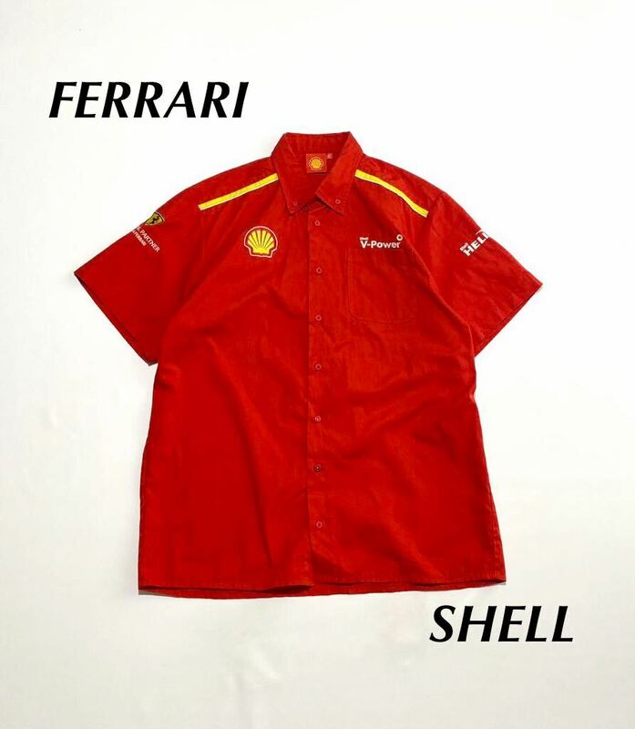 【非売品】フェラーリ・オフィシャル・プロダクト F1 スクーデリア Shell Ferrari Racing Shirts レーシング チーム 半袖シャツ 刺繍 