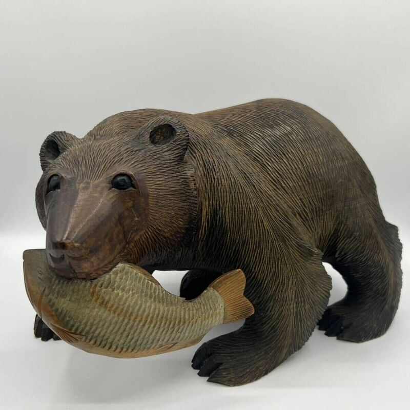 ◎高さ26センチ◎北海道 古い 木彫りの熊 細密 毛彫り 這い熊 木彫り 木彫 熊 くま 一刀彫 彫刻 置物 人形 農民美術 郷土玩具 民芸品 昭和