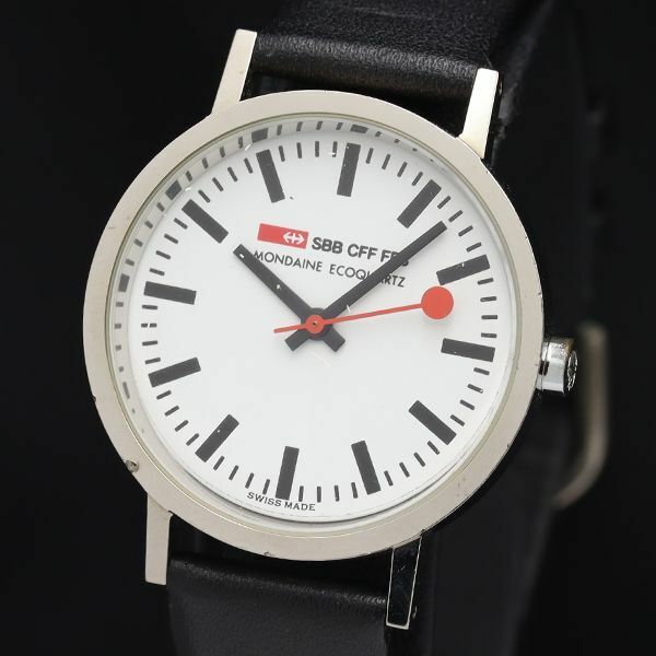 1円 箱付 稼働 モンディーン QZ ホワイト文字盤 メンズ腕時計 TKD 0916000 5NBG1