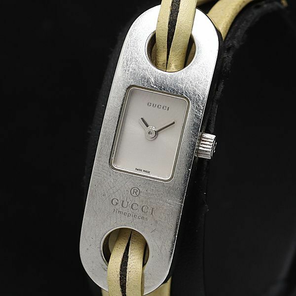 1円 グッチ 6100L シルバー文字盤 QZ レディース腕時計 NSY 0916000 5NBG1