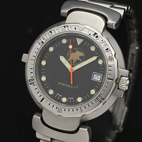 1円 ハンティングワールド SPM01524953 黒文字盤 デイト QZ ラウンド メンズ腕時計 NSY 0916000 5NBG1