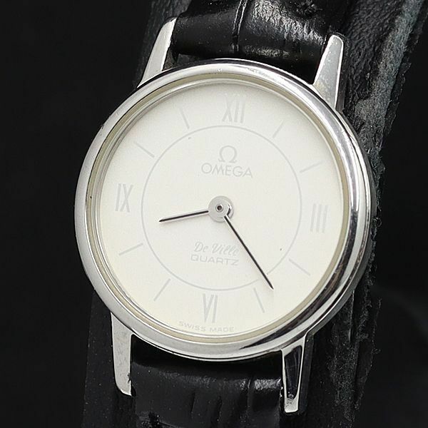 1円 オメガ デビル 1387 QZ ホワイト文字盤 シリンダー レザーベルト レディース腕時計 DOI 8611100 5MGY