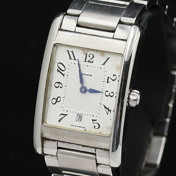 1円 コーチ W502B QZ シルバー文字盤 デイト レクタンギュラー メンズ腕時計 DOI 2011000 5BJY