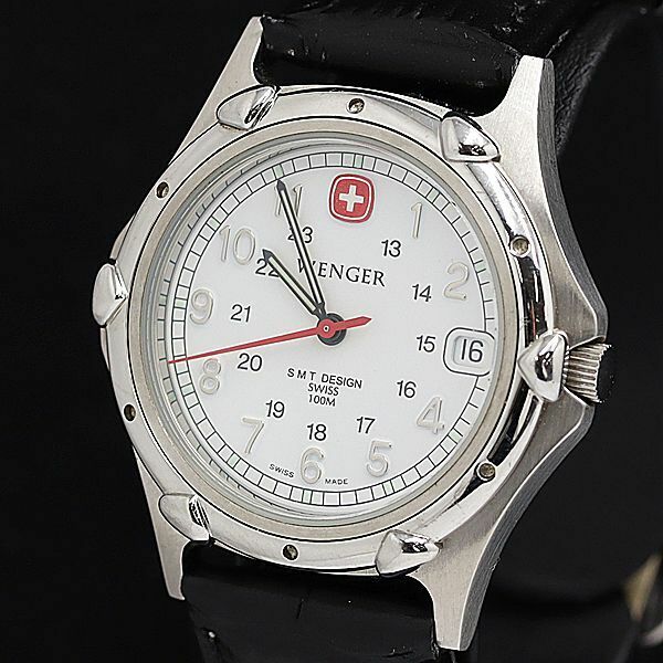 1円 ヴェンガー QZ デイト 100M ラウンド 白文字盤 メンズ腕時計 0474000 5APY INU