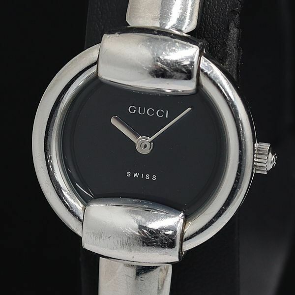 1円 グッチ 1400L バングルウォッチ QZ 黒文字盤 レディース腕時計 KTR 2011000 5BJY