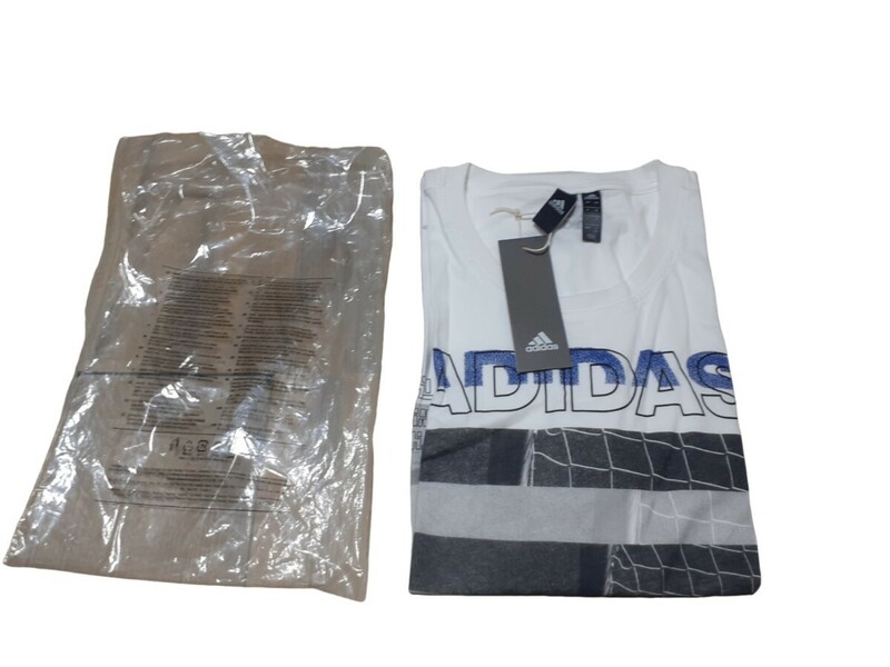 新品タグ付:adidas-アディダス:ゴールドポスト:半袖Tシャツ:MEN'S-O(XL)