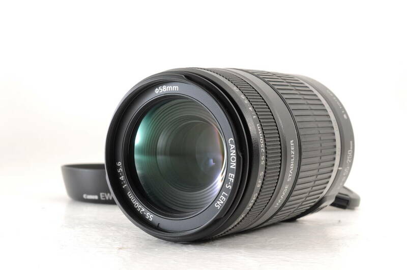 動作品 キャノン Canon ZOOM EF-S 55-250mm f4-5.6 IS AF 一眼カメラレンズ フード付 管GG3105