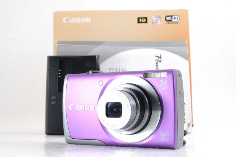 動作品 キャノン Canon PowerShot A3500 IS パープル 紫 パワーショット コンパクトデジタルカメラ 箱 取説 充電器付 管GG3229