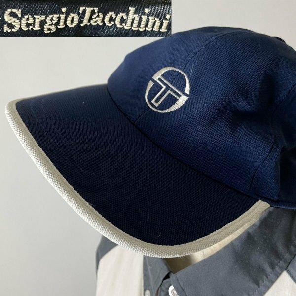 ★【90年代位 希少 日本製 国内正規品】 セルジオタッキー二 SERGIO TACCHINI ポリエステル100％ 浅目の被り キャップ 帽子 ネイビー